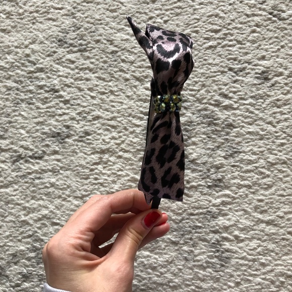 Vintage black & gray leopard print bow headband - Picture 2 of 6